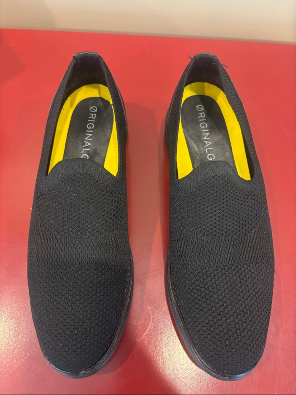 Cole Haan Black Slip-On Knit Loafers with Yellow Insole